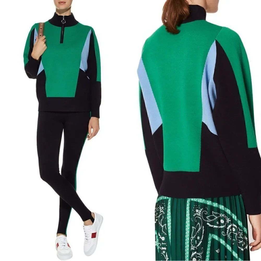 SANDRO Wave 1 Ambitieux Zip-Up Colorblock Sweater
